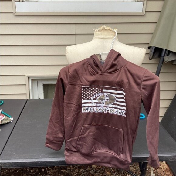 Country Club Chic Mossy Oak boys Brown Camo American Flag Hoodie Size 7 - Picture 1 of 4
